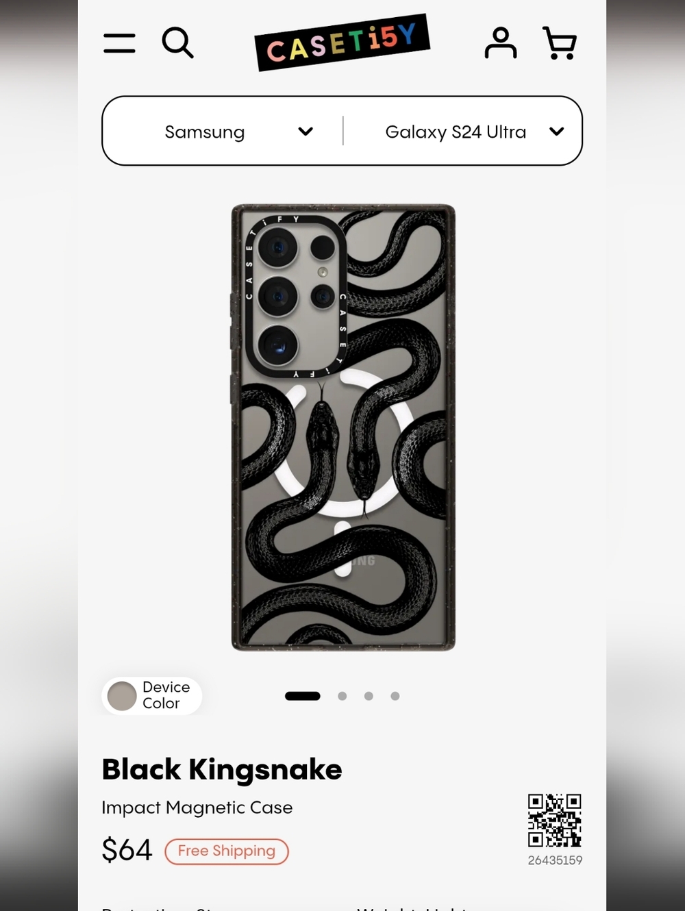 Casetify Black Kingsnake Clear Impact Case for Samsung Galaxy S24 Ultra